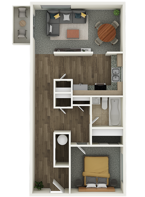Floor plan for 1 bed, 1 bath, 710 sqft